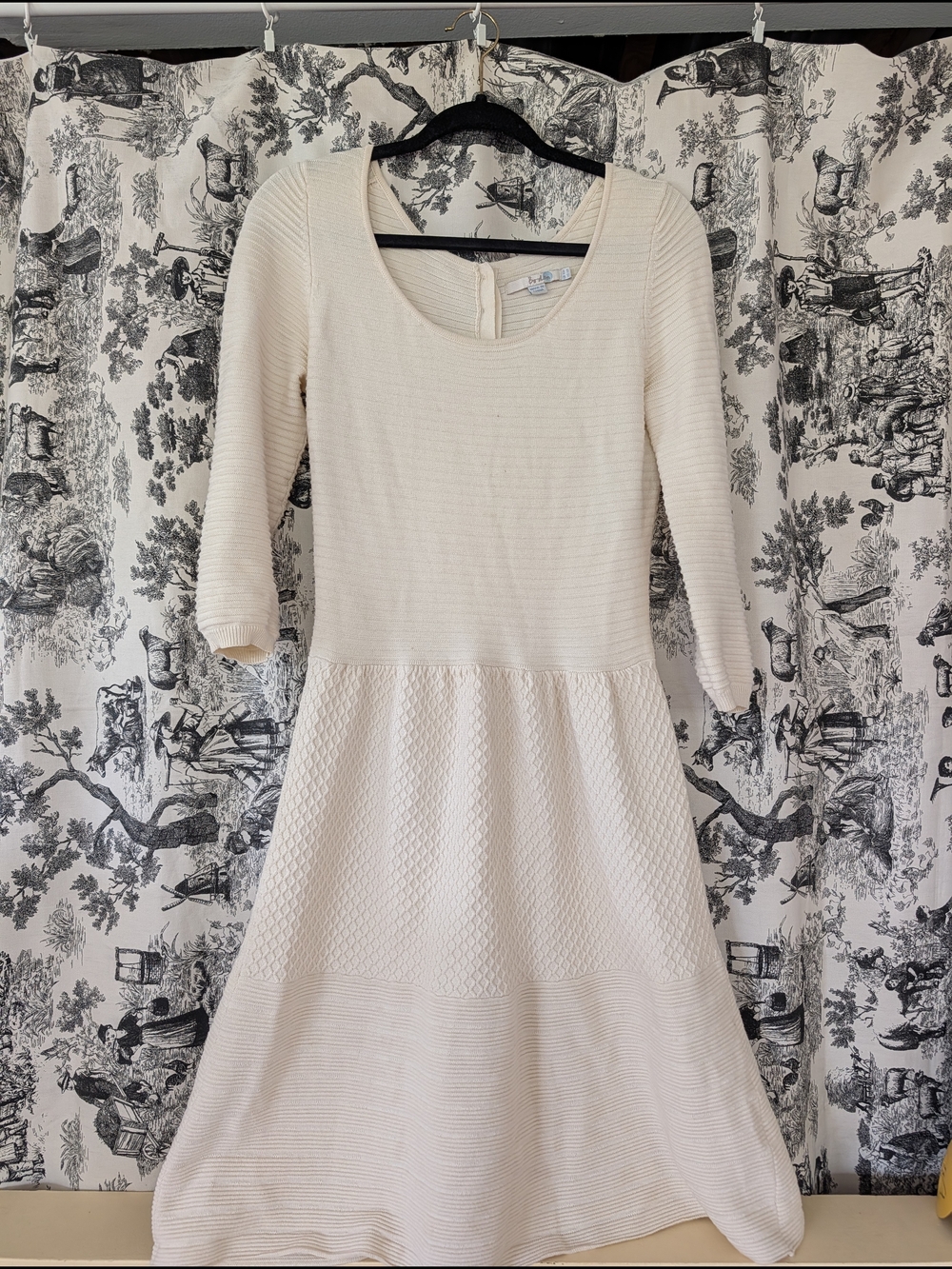Boden Cream Trellis Knit Fit-and-Flare Sweater Dress